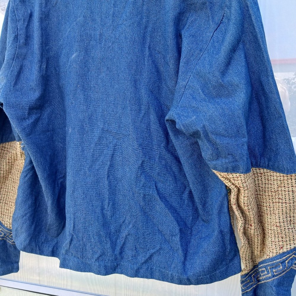 BLAIR BOUTIQUE Denim Jacquard Tweed Pearls Embroidery Jacket sz: 2XL